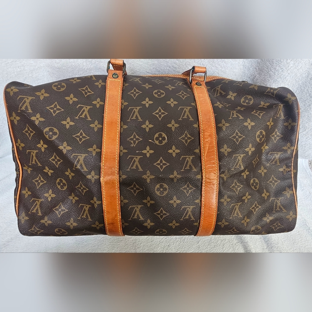 Louis Vuitton Brown Monogram Canvas Duffel Bag with Tan Leather Trim